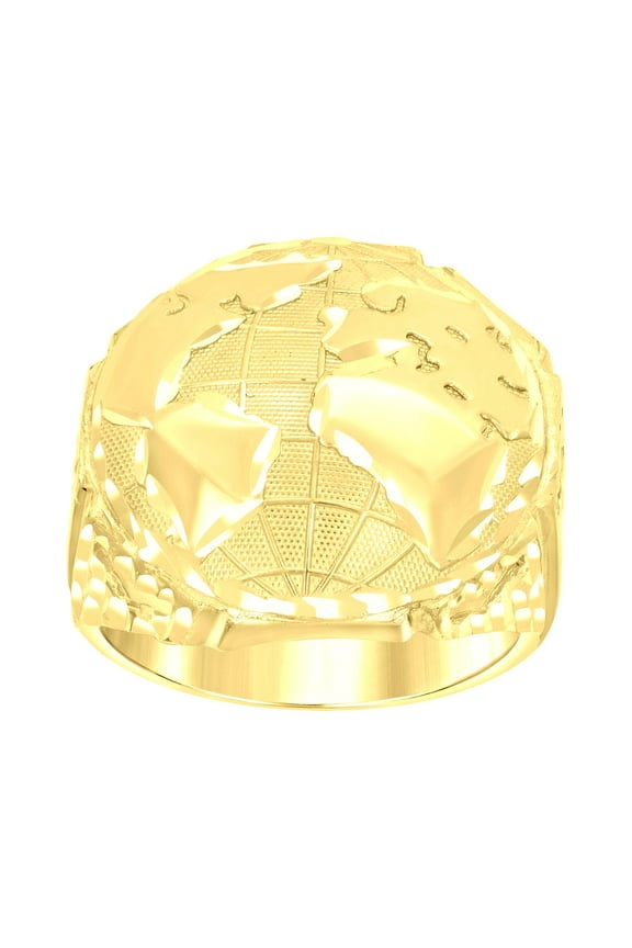 14k Yellow Gold Mens Globe Map Ring