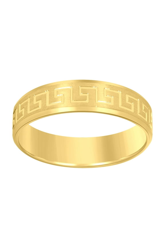 14k Yellow Gold Mens Greek Key Beveled Edge Wedding Band Ring 6mm Size 13