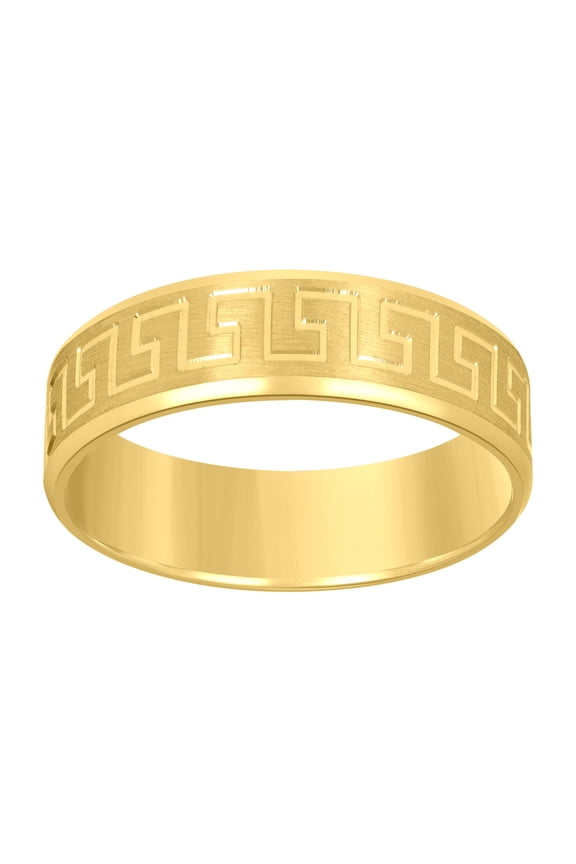 14k Yellow Gold Mens Greek Key Beveled Edge Wedding Band Ring 7mm Size 13
