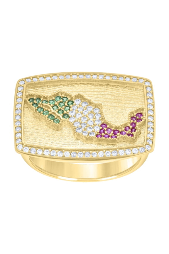 14k Yellow Gold Mens Green/Purple White Cubic-Zirconia Mexico Map Country Ring