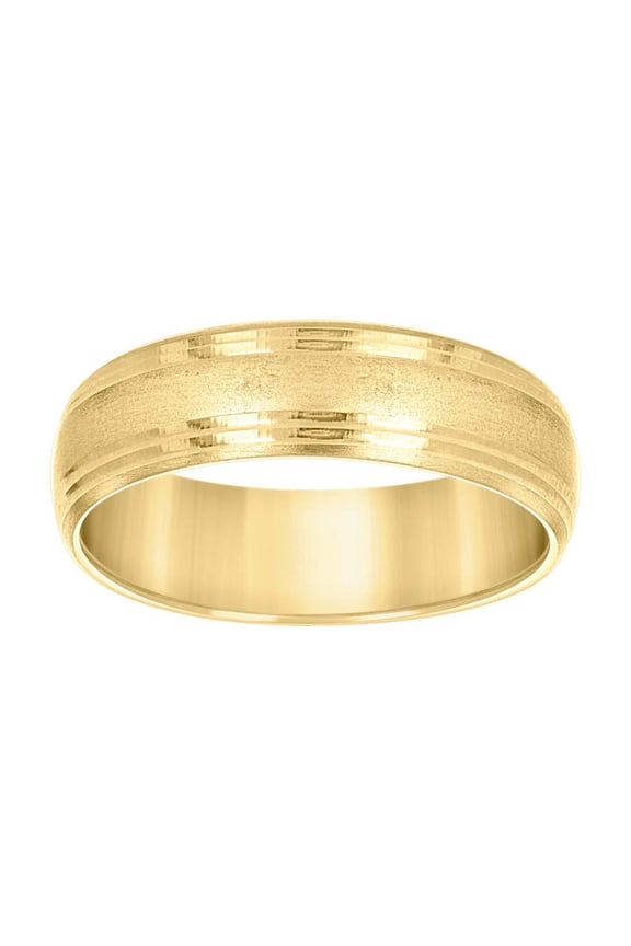 14k Yellow Gold Mens Grooved Edge Brushed Comfort Fit Wedding Band Ring 6MM Size 12