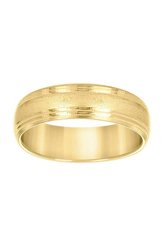 14k Yellow Gold Mens Grooved Edge Brushed Comfort Fit Wedding Band Ring 6MM Size 7