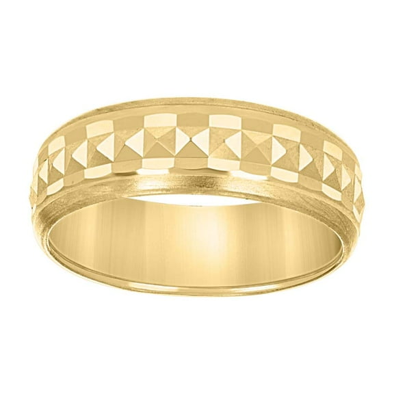 14k Yellow Gold Mens Grooved Edge Brushed Comfort Fit Wedding Band Ring 6MM Size 7
