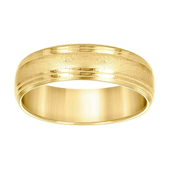 14k Yellow Gold Mens Grooved Edge Brushed Comfort-Fit Wedding Band Ring 6mm Size 10 Wedding Band for Men