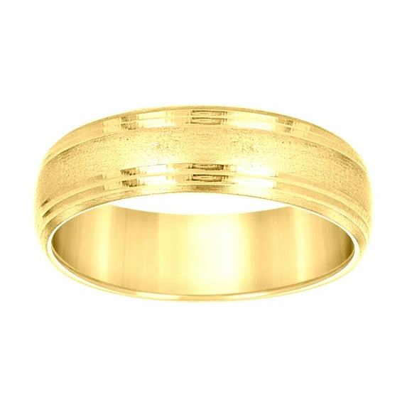 14k Yellow Gold Mens Grooved Edge Brushed Comfort Fit Wedding Band Ring 6mm Size 10