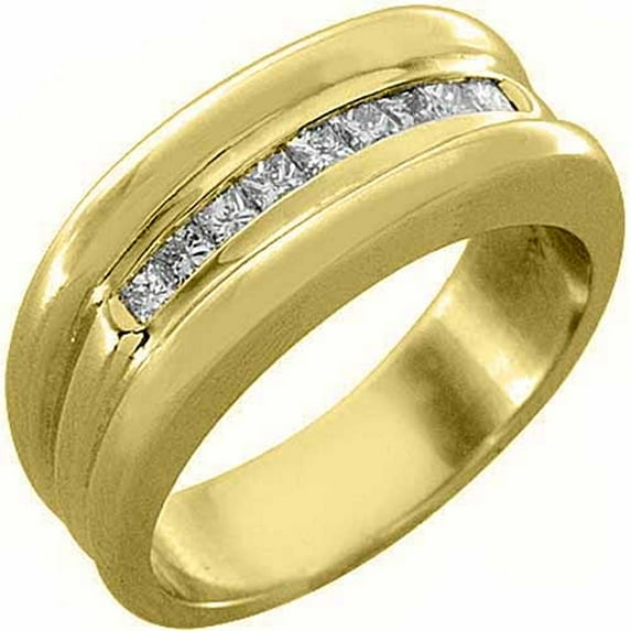 14k Yellow Gold Mens Princess Cut 9-Stone Diamond Ring .55 Carats
