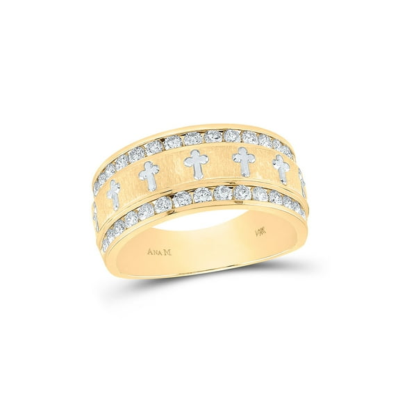 14k Yellow Gold Mens Round Diamond Grecco Cross Wedding Anniversary Band Ring 1 Cttw