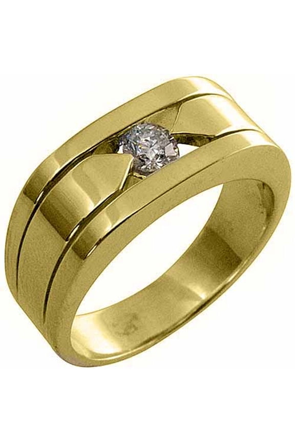 14k Yellow Gold Mens Solitaire round cut Tension Set Diamond Ring .40 Carats