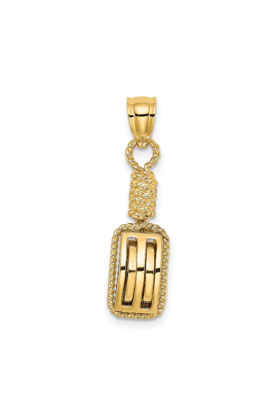 14k Yellow Gold Military Pendant for Men with Rope Detail, Vertical Bars, Rectangular Shape, Rank Insignia Symbol of Strength and Honor, Bold Masculine Statement Necklace
