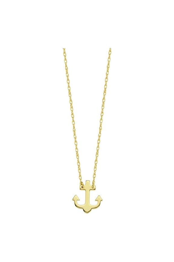 14k Yellow Gold Mini Anchor Adjustable Necklace With Rope Chain - .9 Grams - 18 Inch
