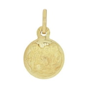 GIVEMEGOLD 14k Yellow Gold, Mini Baby Infant Baptism Christening Religious Pendant Round Charm 10mm with 20" Dainty Neck Chain