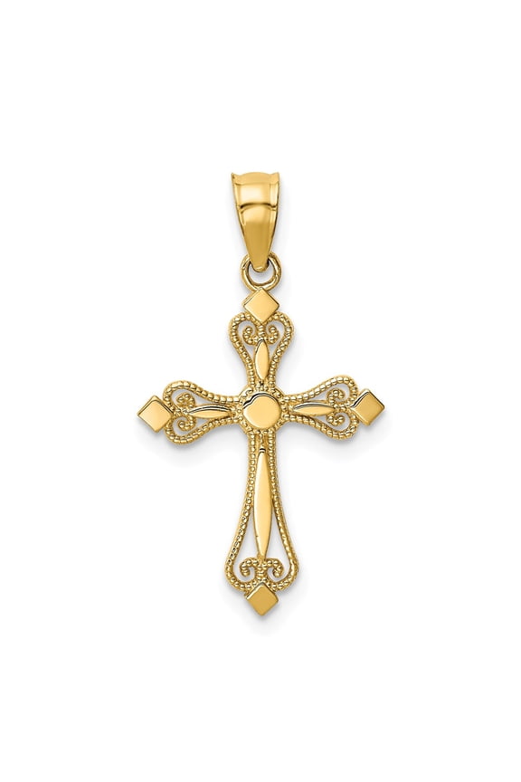14k Yellow Gold Mini Budded Cross Pendant