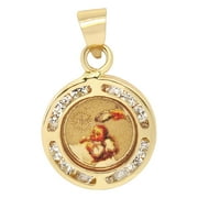 GIVEMEGOLD 14k Yellow Gold, Mini Colorful Baptism Christening Pendant Charm Created CZ Crystals 11mm with 20" Dainty Neck Chain