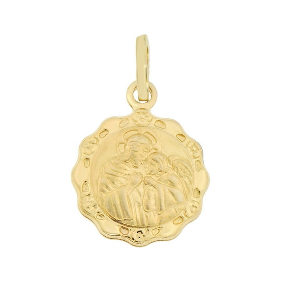 14k Yellow Gold, Mini Communion Hollow Religious Pendant Medal Round 12mm Wide with 16" Dainty Neck Chain