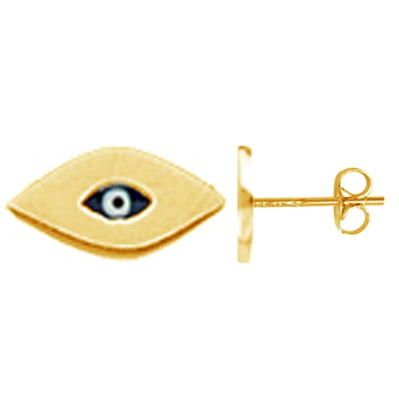 14k Yellow Gold Mini Evil Eye Good Luck Stud Post Push Back Earrings