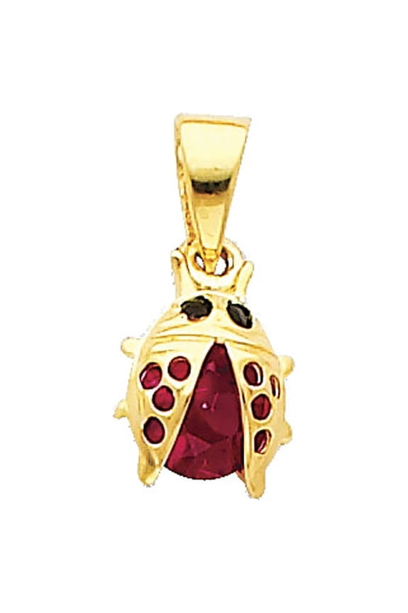 14k Yellow Gold Mini Ladybug Small/Mini Charm Pendant, Red Enamel (8mm x 7mm)