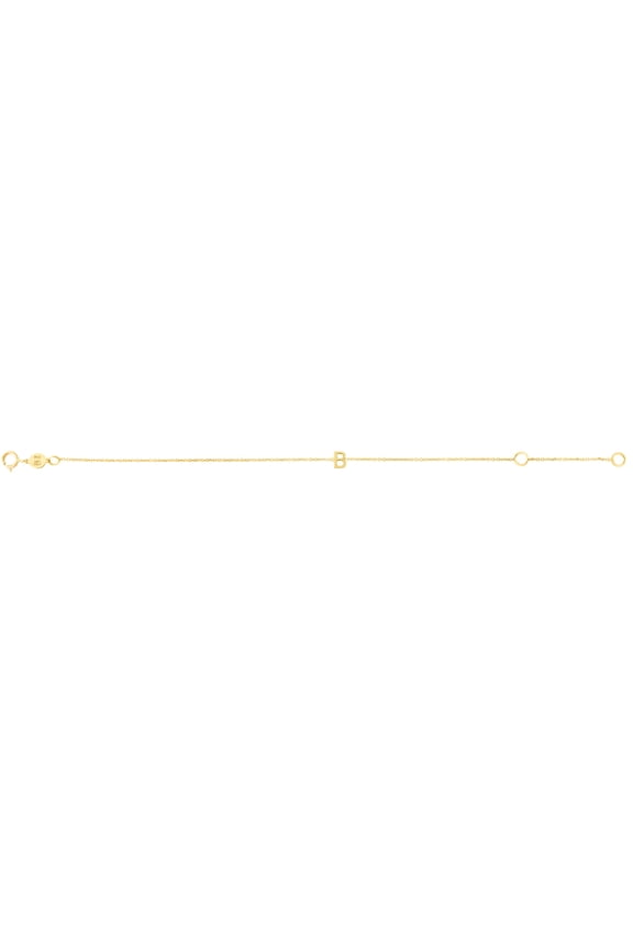 14k Yellow Gold Mini Letter Name Personalized Monogram Initial B Bracelet .9mm Chain-width 7 Inch Link Bracelet for Wome