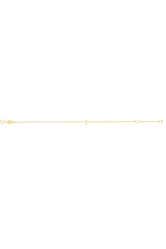 14k Yellow Gold Mini Letter Name Personalized Monogram Initial E Bracelet .9mm Chain-width 7 Inch Link Bracelet for Wome