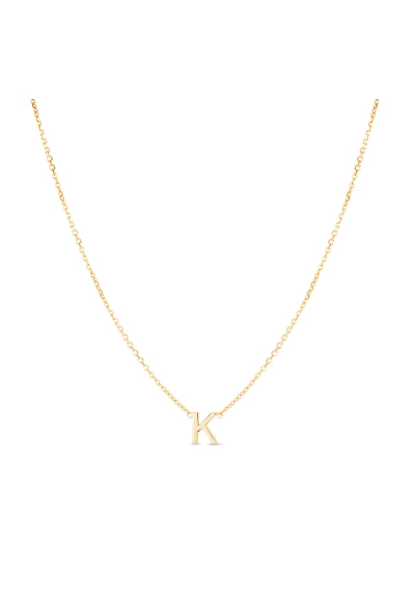 14k Yellow Gold Mini Letter Name Personalized Monogram Initial K Necklace .9mm Chain-width 18 Inch Chain Necklace for Wo
