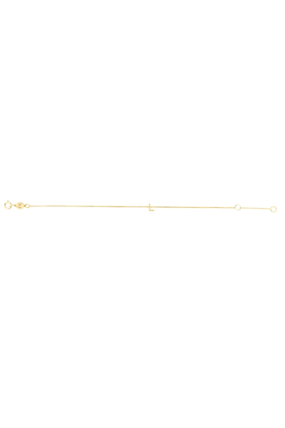 14k Yellow Gold Mini Letter Name Personalized Monogram Initial L Bracelet .9mm Chain-width 7 Inch Link Bracelet for Wome