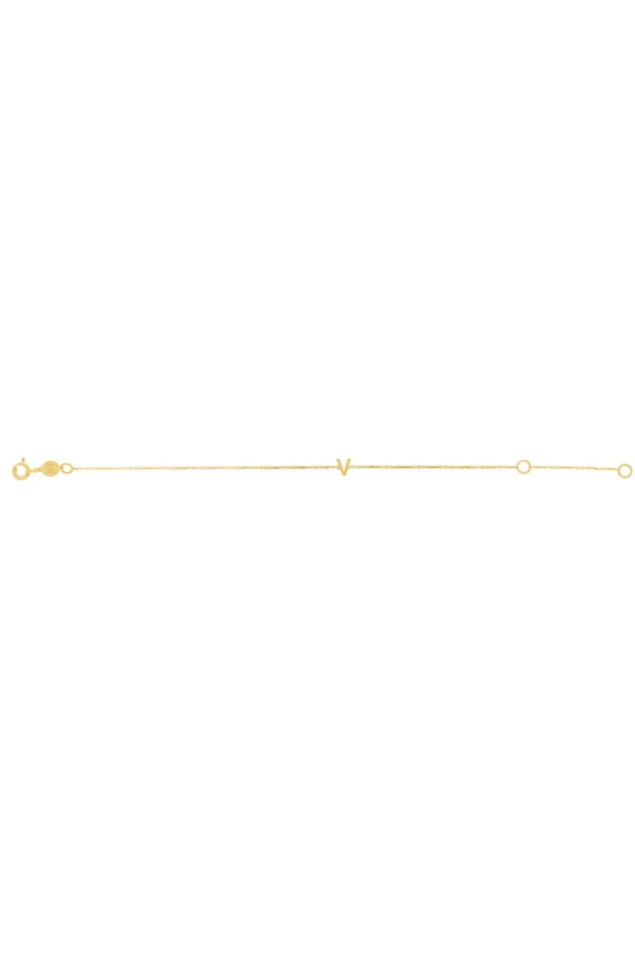 14k Yellow Gold Mini Letter Name Personalized Monogram Initial V Bracelet .9mm Chain-width 7 Inch Link Bracelet for Wome