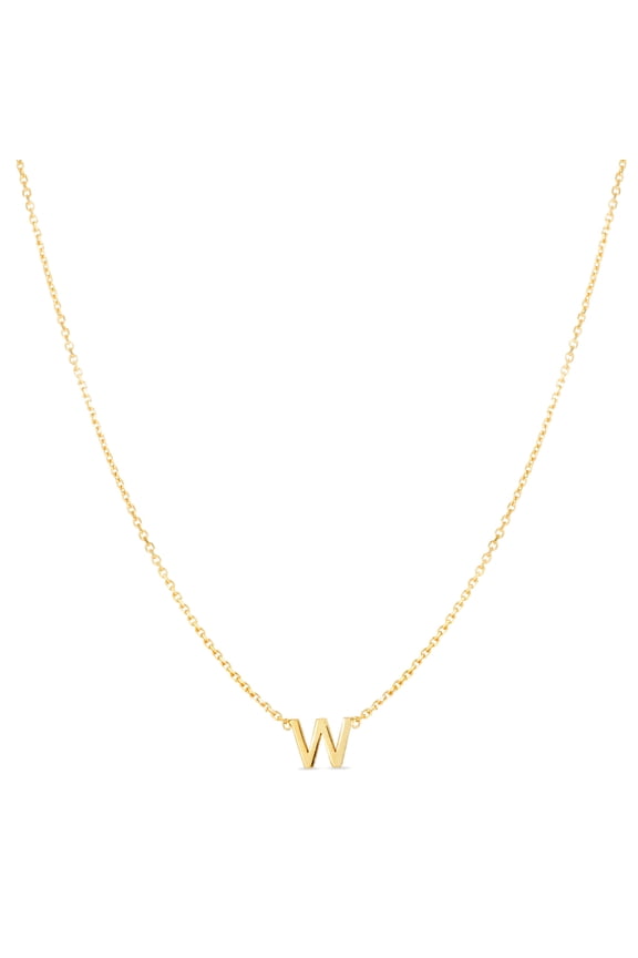 14k Yellow Gold Mini Letter Name Personalized Monogram Initial W Necklace .9mm Chain-width 18 Inch Chain Necklace for Wo