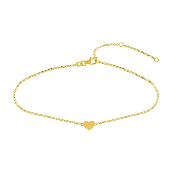 14k Yellow Gold Mini Love Heart Rolo Adjustable Anklet Bracelet 10 Inch Anklet for Women