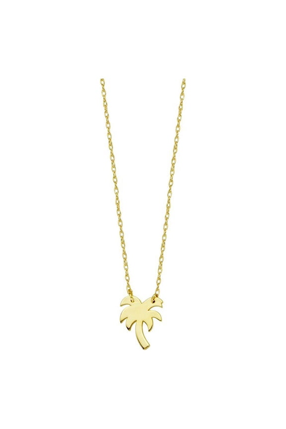 14k Yellow Gold Mini Palm Tree Adjustable Necklace L With Rope Chain - .9 Grams - 18 Inch