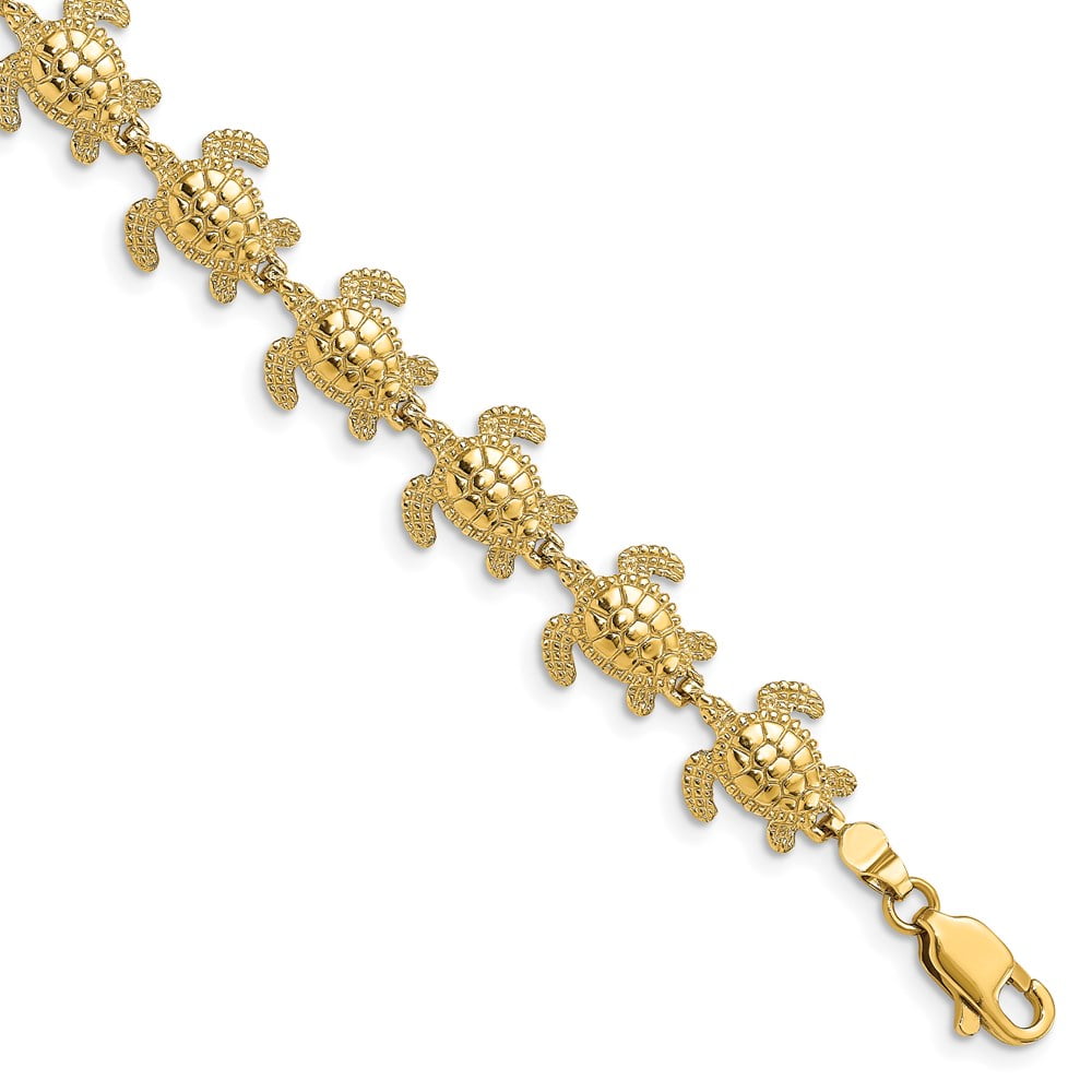 RYAN JONATHAN FINE JEWELRY 14k Yellow Gold Mini Sea Turtle Link Bracelet Fine Jewelry For Women Gifts For Her, 7.25"