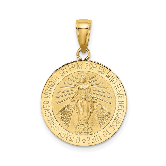 14k Yellow Gold Virgin Mary Miraculous Medal Catholic Religious Pendant Charm