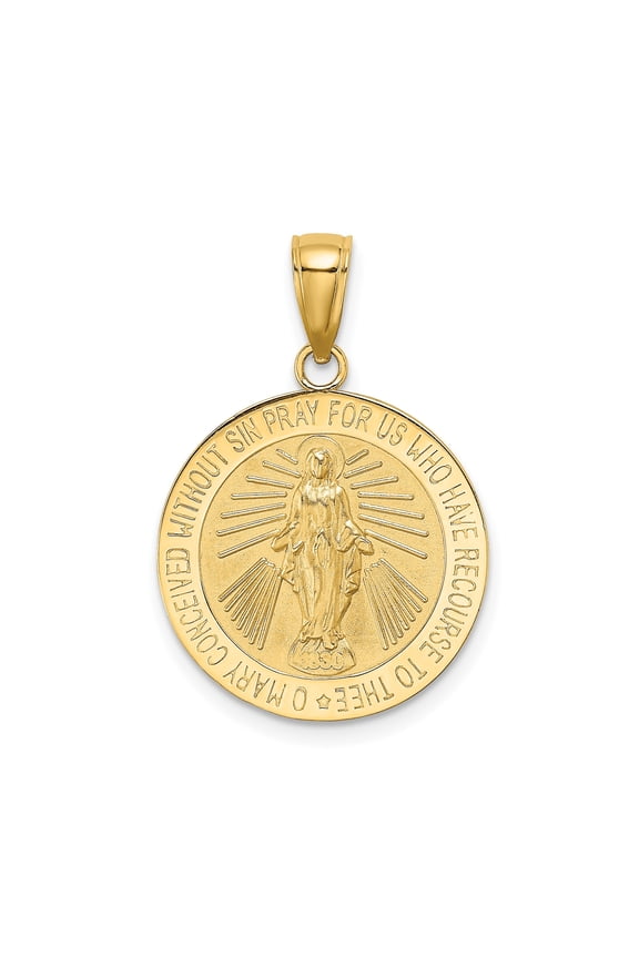 14k Yellow Gold Miraculous Medal Pendant Necklace for Women Catholic Virgin Mary Religious Jewelry Symbol of Faith Devotion and Protection Christian Charm Spiritual Medallion for Daily Wear