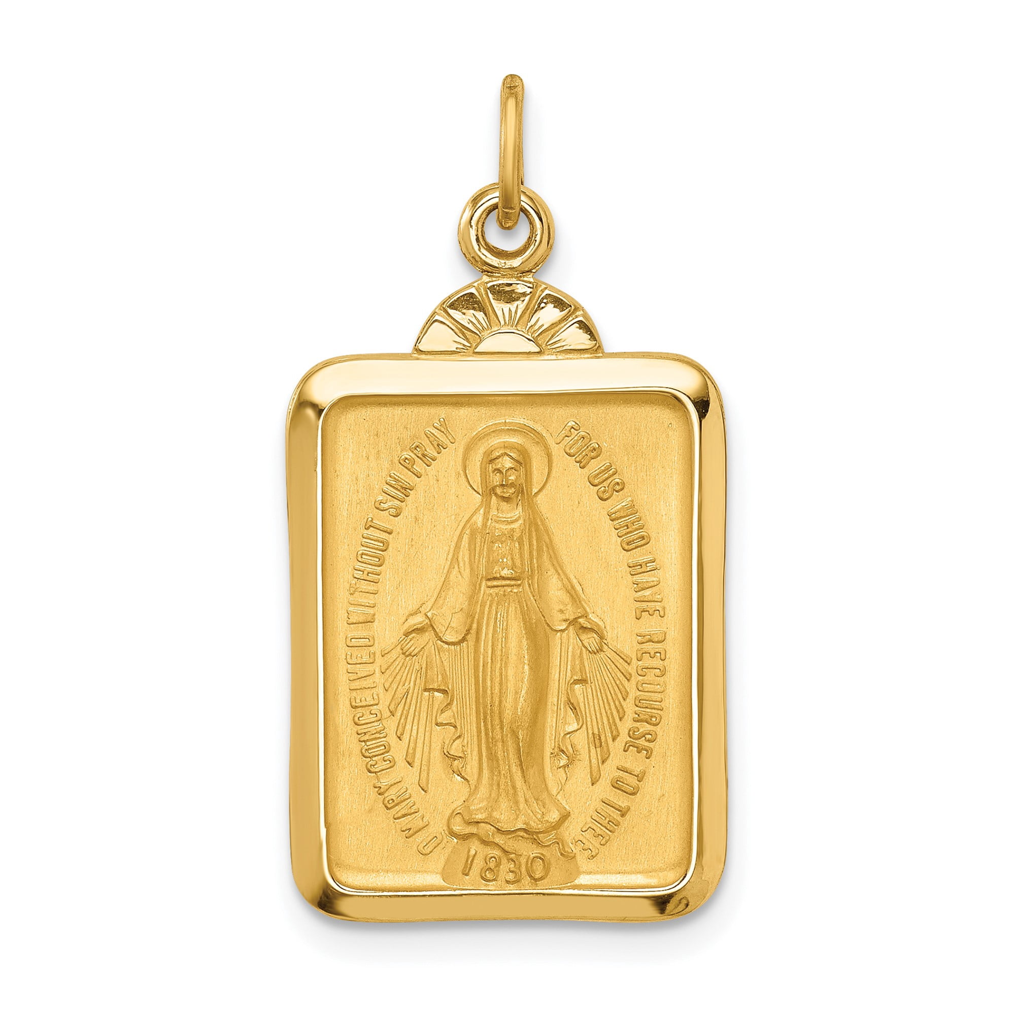 14k Yellow Gold Miraculous Medal Pendant Necklace with Virgin Mary for ...