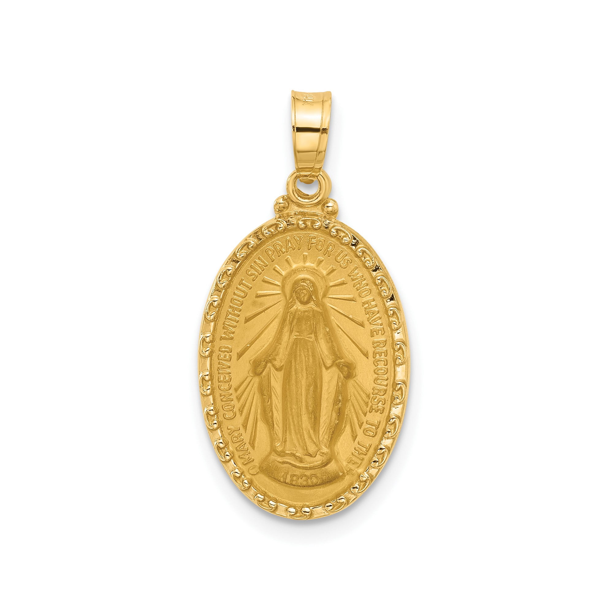 14k Yellow Gold Miraculous Medal Pendant with Virgin Mary, Radiant Halo ...