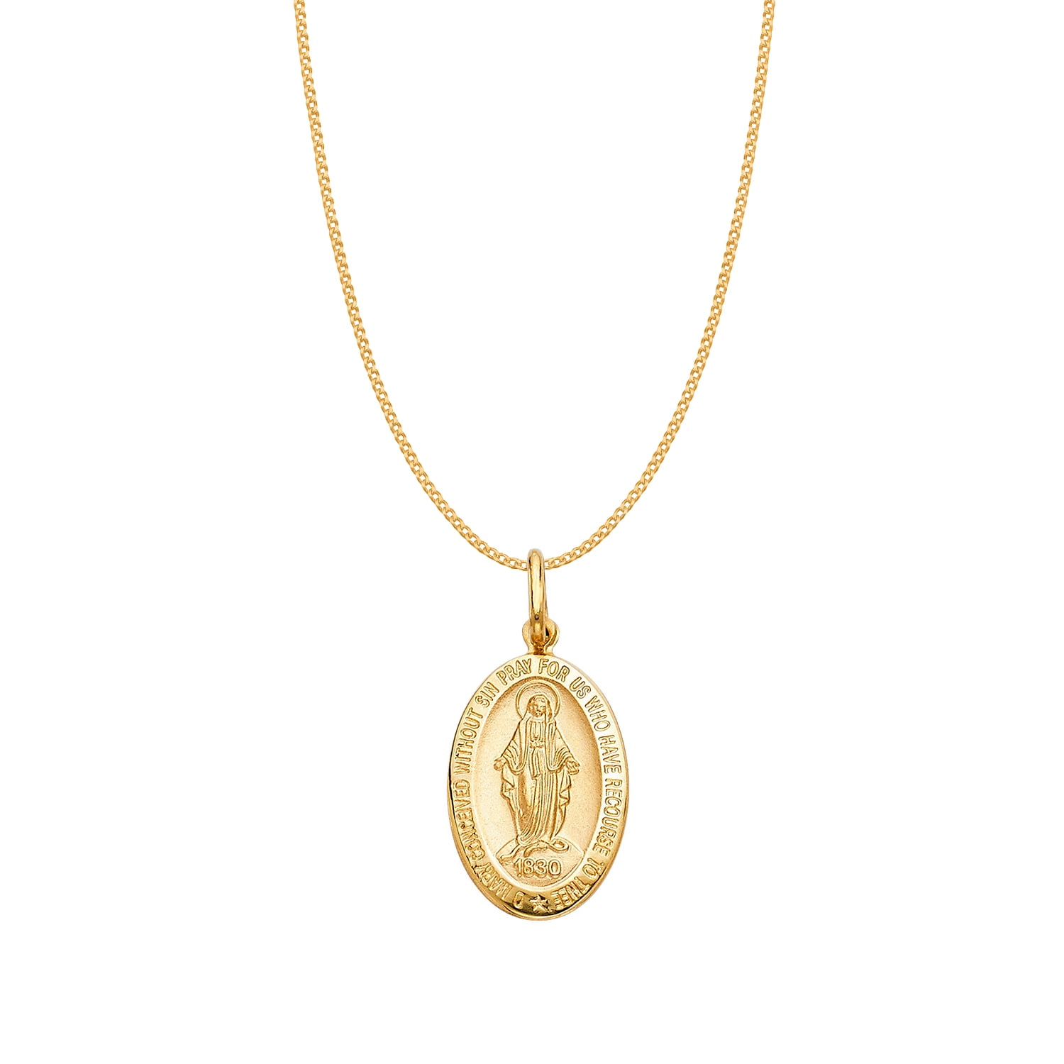 14k Yellow Gold Miraculous Medal Virgin Mary Oval Medal Pendant with 0. ...
