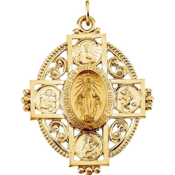 14k Yellow Gold Immaculate Conception Religious Faith Cross Medal 35x28mm Pendant Necklace for Women