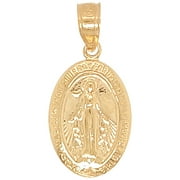 GIVEMEGOLD 14k Yellow Gold, Miraculous Virgin Mother Mary Pendant Charm Oval 10mm Wide NO Necklace