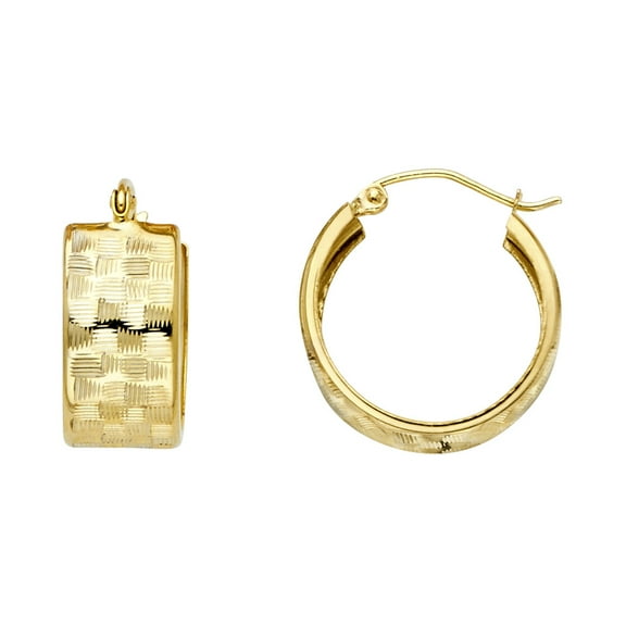 14k Yellow Gold Modern Cross Hatch Hoop Chunky Basket Weave Stamped Earrings Jewelry Female Unisex