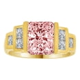 thumbnail image 1 of 14k Yellow Gold, Modern Design Ring Facetted Pink CZ Oct Synthetic Birthstones Size 7, 1 of 3
