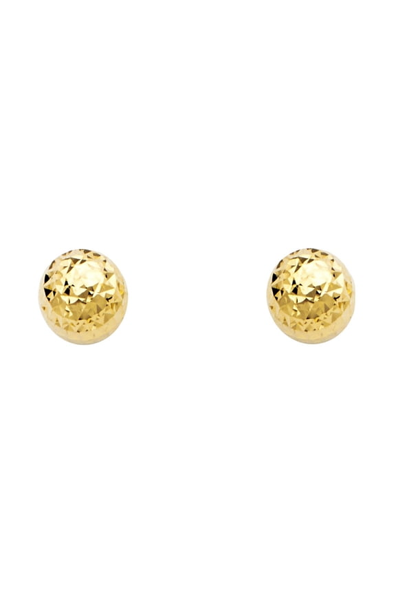 14k Yellow Gold Modern Sphere Stud Diamond-Cut Ball Earrings Jewelry Female Unisex