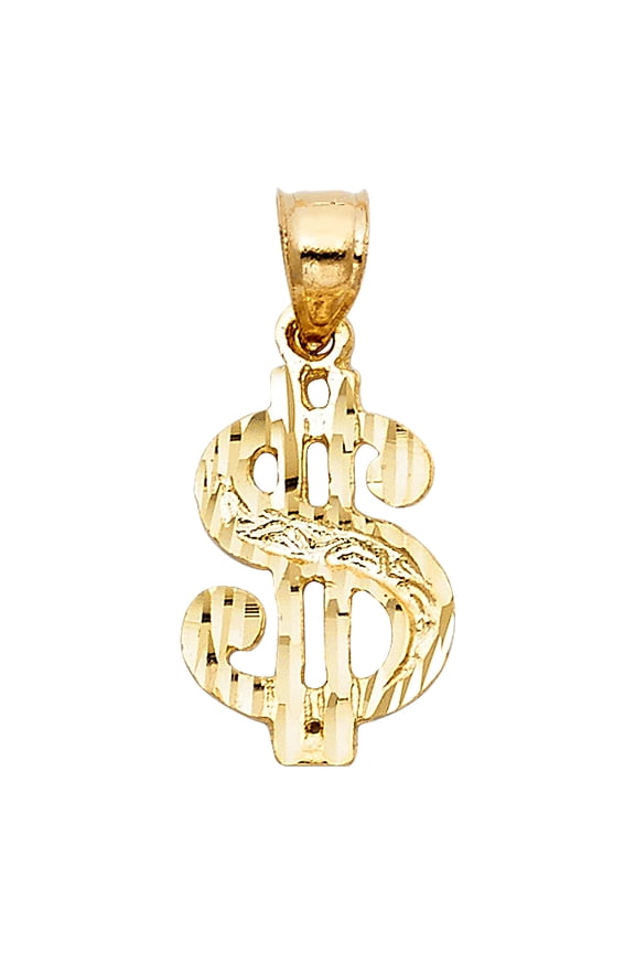 14k Yellow Gold Money Symbol $ Pendant Dollar Sign Hip Hop Money Bling Charm Jewelry Female Unisex