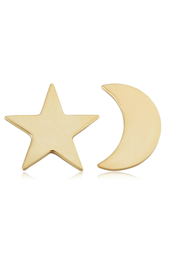 Au Naturale 14k Yellow Gold Moon and Star Mismatched Stud Earrings - Minimalist Jewelry for Women | Made In Italy