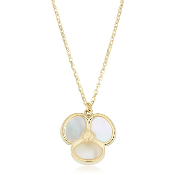 KoolJewelry 14k Yellow Gold Mother of Pearl Flower Necklace (18 inch)