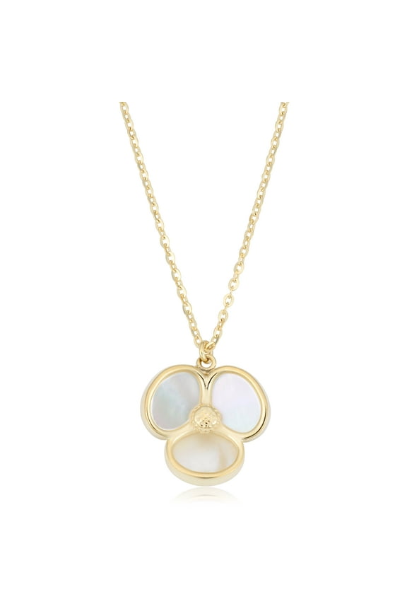 KoolJewelry 14k Yellow Gold Mother of Pearl Flower Necklace (18 inch)