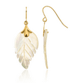 thumbnail image 1 of 14K Solid Yellow Gold Mother of Pearl Leaf Drop Dangle Earrings, 1 of 10