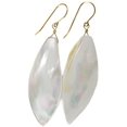 thumbnail image 1 of 14k Yellow Gold Earrings MOP White Teardrop Shaped Shell 2 Inch Drops Designed for Adult Women, 1 of 5