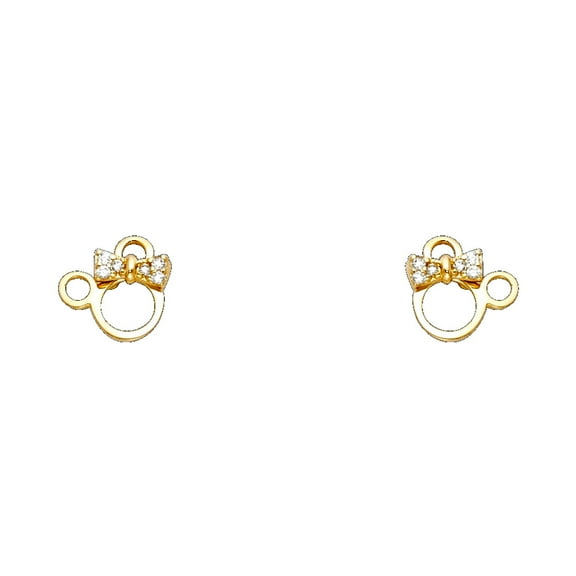 14k Yellow Gold Mouse Cubic Zirconia Stud Screw Back Earrings Stud Earring for Women