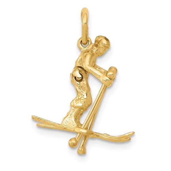 14k Yellow Gold Moveable Snow Skier Charm