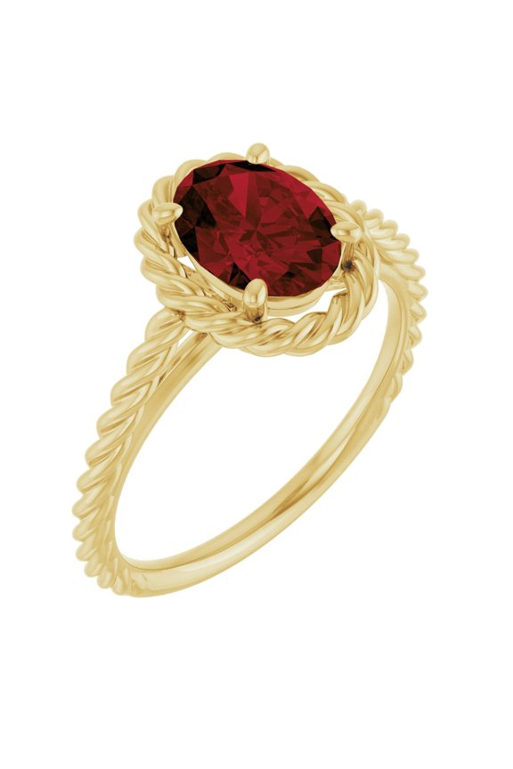 14k Yellow Gold Mozambique Garnet Rope Solitaire Fashion Ring Fine Jewelry For Women Gifts For Her, Size 7