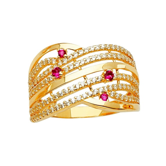 14k Yellow Gold Multi Line Mp Cubic Zirconia Ring Size 7 Ring for Women - 3.1 Grams