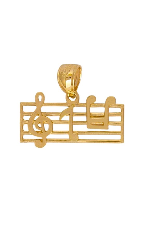 14K Yellow Gold Treble Clef Musical Notes Pendant